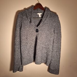 Tweeds Black WHITE Nubby Oversized One Button Cardigan Sweater Ladies Small